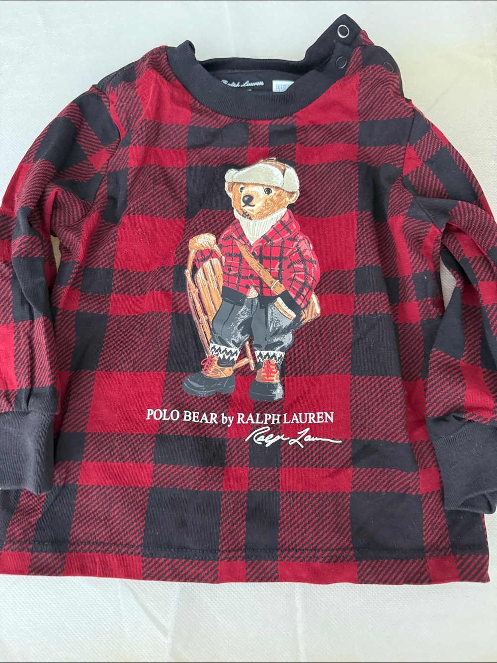 Ralph Lauren Red & Black Plaid Polo Bear Long Sleeve Tee